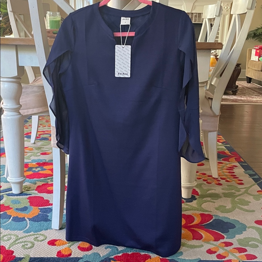 Deep Blue Flutter Sleeve Dress